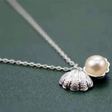 Foxanry Silver Pearl Necklace Open Shell Pendant Clavicle Chain Jewelry