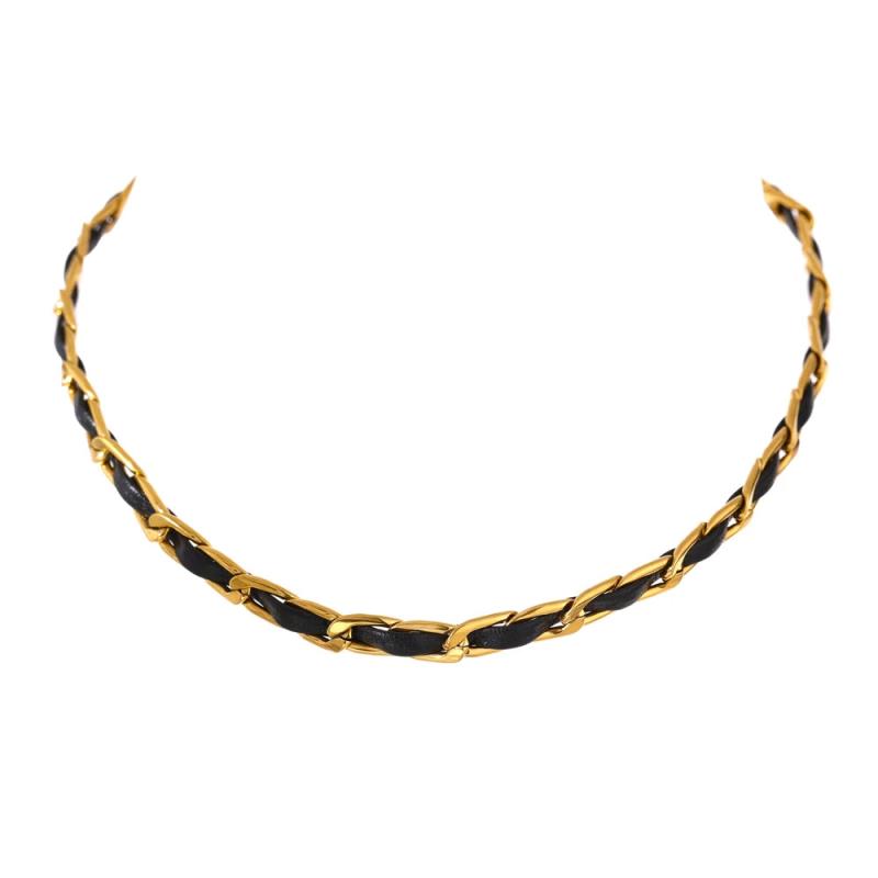 PU Leather Metal Collar Necklace Stainless Steel 18 K
