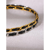 PU Leather Metal Collar Necklace Stainless Steel 18 K