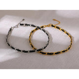 PU Leather Metal Collar Necklace Stainless Steel 18 K