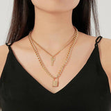 Vintage Multilayer Pendant Necklace Women Cross Pearl Heart Key lock Necklaces