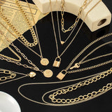 Vintage Multilayer Pendant Necklace Women Cross Pearl Heart Key lock Necklaces