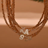 Stainless Steel Initial Necklace Crystal Mother of Pearl Letter Necklace