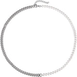 6mm Pearl Cuban Choker Chain Necklace Stainless Steel Unisex Jewelry