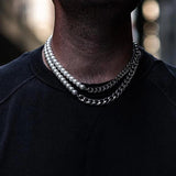 6mm Pearl Cuban Choker Chain Necklace Stainless Steel Unisex Jewelry