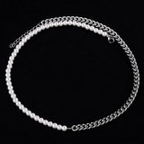 6mm Pearl Cuban Choker Chain Necklace Stainless Steel Unisex Jewelry