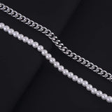 6mm Pearl Cuban Choker Chain Necklace Stainless Steel Unisex Jewelry