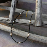 Spinel Crystal Choker Necklace Baroque Pearl Charm Short Boho Necklace