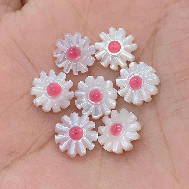 2pcs Natural Pearl Seashell Beads Sun Flower Daisy Shell Pendant