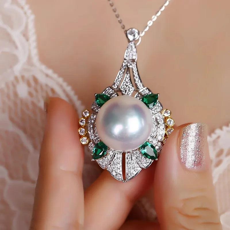 S925 Silver Pearl 2-Piece Jewelry Set Wedding Necklace Rings