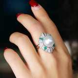 S925 Silver Pearl 2-Piece Jewelry Set Wedding Necklace Rings