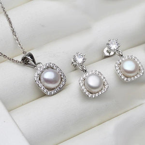 Freshwater Pearl Jewelry Set, 925 Silver Necklace Earrings
