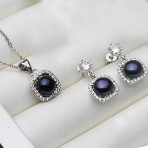 Freshwater Pearl Jewelry Set, 925 Silver Necklace Earrings