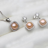 Freshwater Pearl Jewelry Set, 925 Silver Necklace Earrings