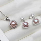 Freshwater Pearl Jewelry Set, 925 Silver Necklace Earrings