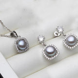 Freshwater Pearl Jewelry Set, 925 Silver Necklace Earrings