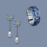 Vintage Artsy Butterfly Pearl Earrings Jewelry Set