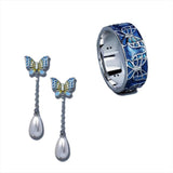 Vintage Artsy Butterfly Pearl Earrings Jewelry Set