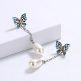 Vintage Artsy Butterfly Pearl Earrings Jewelry Set