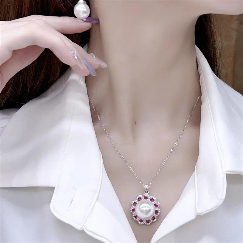 Vintage Freshwater Pearls Ruby Zircon Jewelry Set