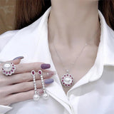 Vintage Freshwater Pearls Ruby Zircon Jewelry Set