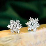 Snowflake Stud Earrings AAA Cubic Zircon Bling Women Ear Accessories