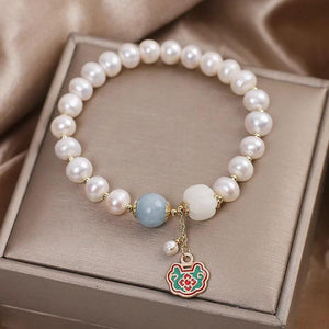 Freshwater Pearl Bracelet Chinese Style Fortune Transfer Long-life Lock Pendant