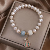 Freshwater Pearl Bracelet Chinese Style Fortune Transfer Long-life Lock Pendant