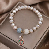 Freshwater Pearl Bracelet Chinese Style Fortune Transfer Long-life Lock Pendant