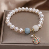 Freshwater Pearl Bracelet Chinese Style Fortune Transfer Long-life Lock Pendant