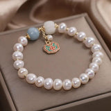 Freshwater Pearl Bracelet Chinese Style Fortune Transfer Long-life Lock Pendant