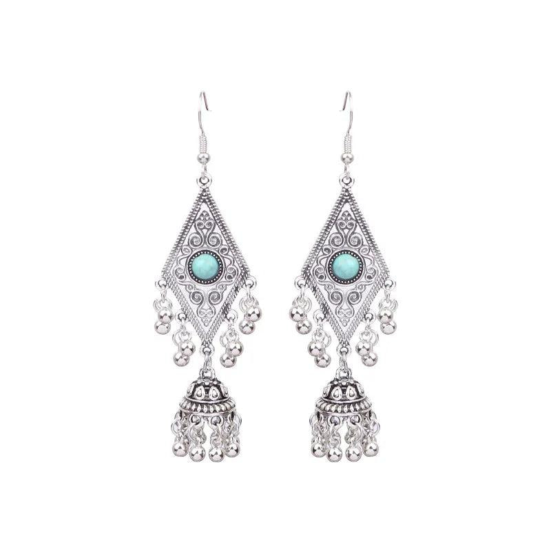 Vintage Tassel Drop Earrings Silver Long Ethnic Dangle Accessory