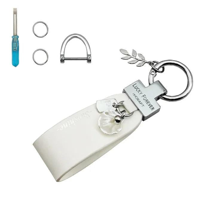 Leather Keychain Car Key Ring Alloy Shell Women key Holder Pendant