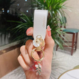 Leather Keychain Car Key Ring Alloy Shell Women key Holder Pendant