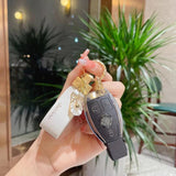 Leather Keychain Car Key Ring Alloy Shell Women key Holder Pendant