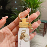 Leather Keychain Car Key Ring Alloy Shell Women key Holder Pendant