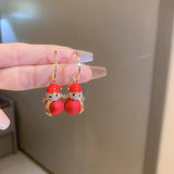 Snowman Red Pearl Earrings for Women Zircon Earrings Christmas Party Jewelry