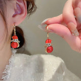 Snowman Red Pearl Earrings for Women Zircon Earrings Christmas Party Jewelry