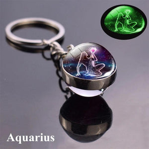 Zodiac Glass Ball Keychain with Luminous Pendant for Men and Women