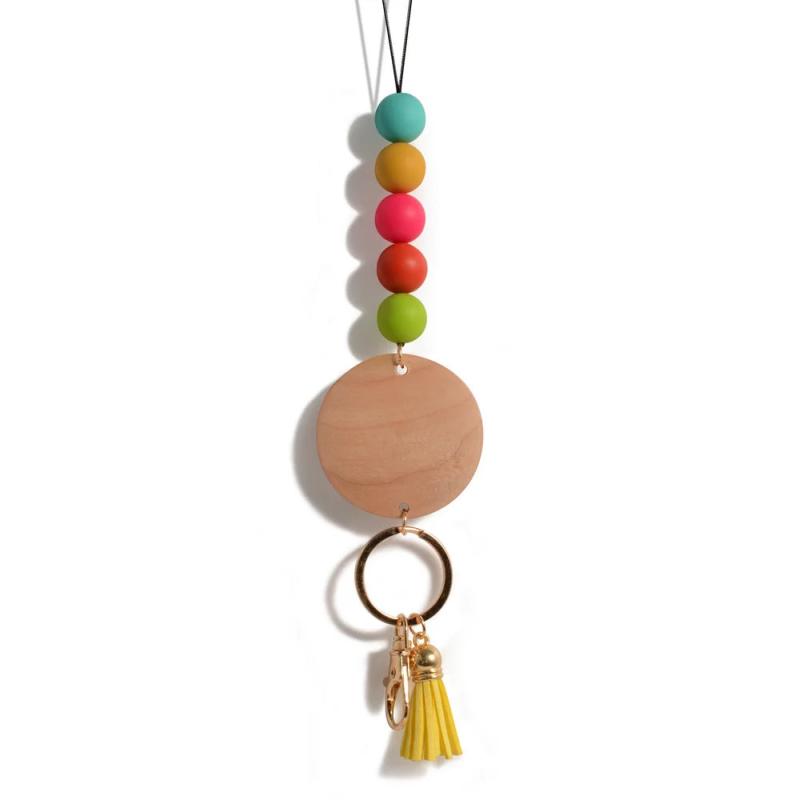 Silicone Daisy Beaded Rainbow Disc Lanyard Holder Charm Keychain