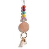 Silicone Daisy Beaded Rainbow Disc Lanyard Holder Charm Keychain