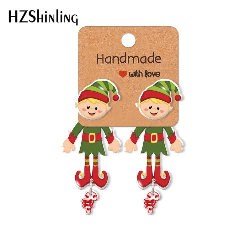 Christmas Elf Boy Acrylic Clip Earrings