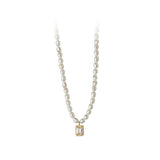 925 Silver Square Necklace Pearl Pendant Women Clavicle Chain