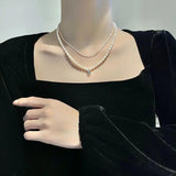 925 Silver Square Necklace Pearl Pendant Women Clavicle Chain