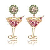 Crystal Pink Cocktail Glass Earrings High Dangle Rhinestone Pearl Earring