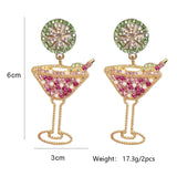 Crystal Pink Cocktail Glass Earrings High Dangle Rhinestone Pearl Earring