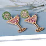Crystal Pink Cocktail Glass Earrings High Dangle Rhinestone Pearl Earring