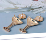Crystal Pink Cocktail Glass Earrings High Dangle Rhinestone Pearl Earring