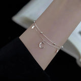 925 Silver Double Layer Star Moon Ball Zircon Bracelet