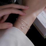 925 Silver Double Layer Star Moon Ball Zircon Bracelet